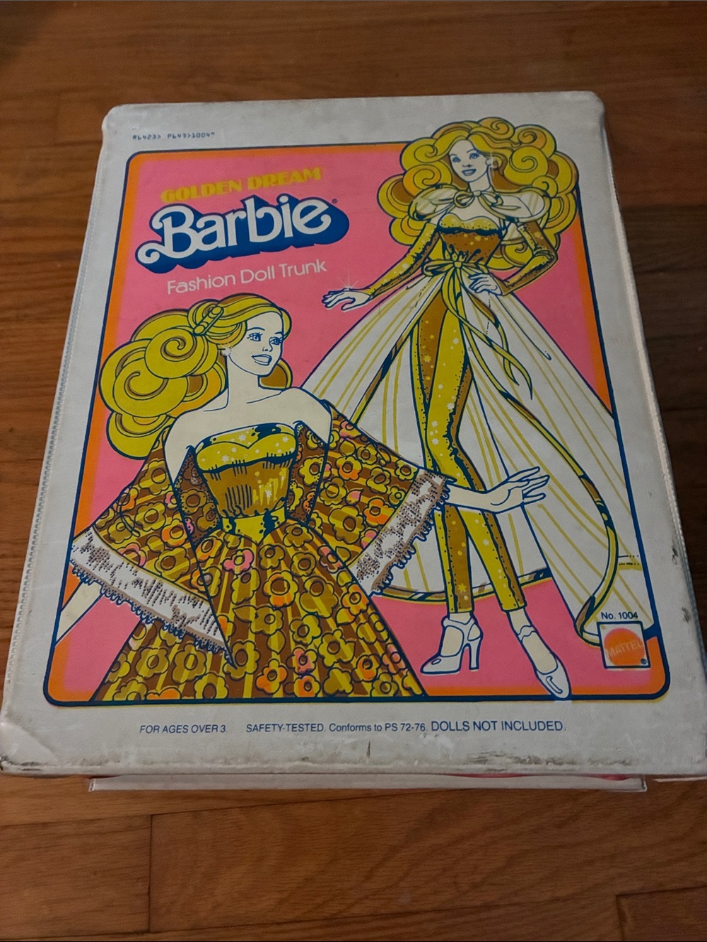Barbie Fashion Doll Trunk Pink Yellow Gold Vintage Artwork